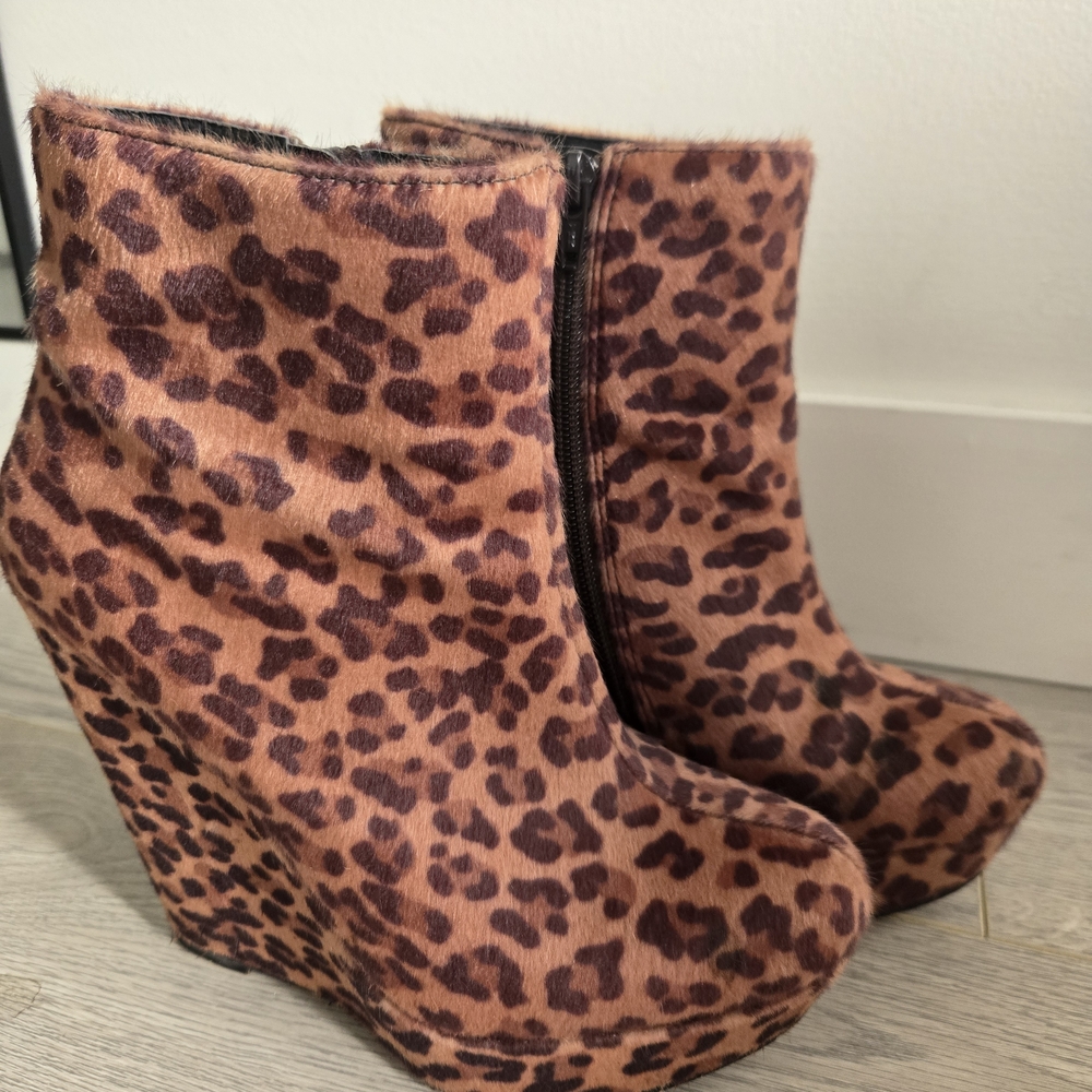 Material Girl Leopard Print Wedge Boots